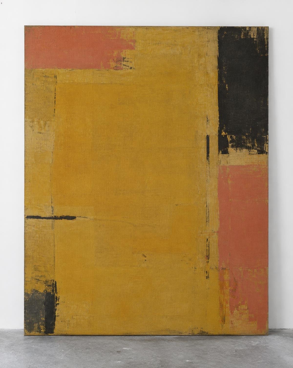 Pintura abstrata em ocre e coral